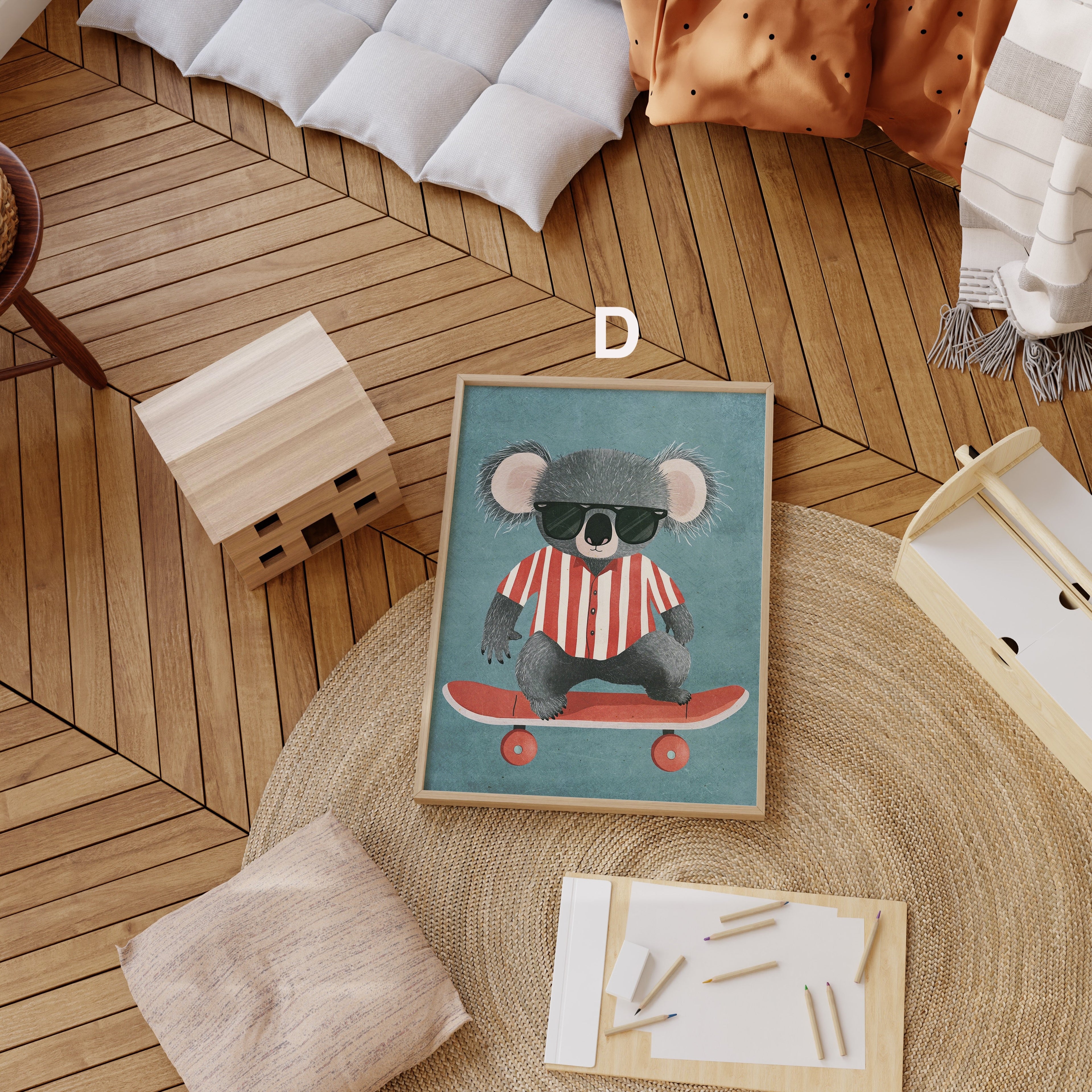 Skateboard Waldtiere Poster Kinderzimmer · Geschenkidee für Kinder · Dalmatiner Löwe Fuchs Lama Koala Bär · Deko Print ohne Rahmen-4